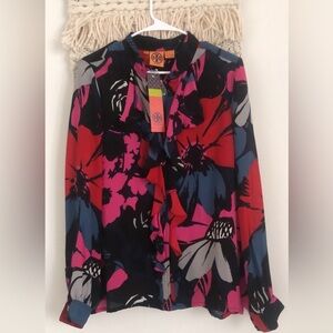 NWT Tory Burch 100% Silk Colin Shirt Blouse Long Sleeve Ruffle Floral 12